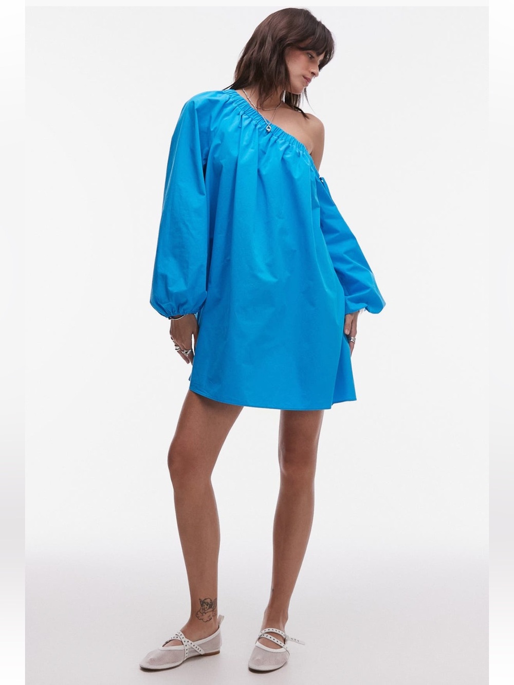Topshop One-Shoulder Mini Dress in Vivid Blue